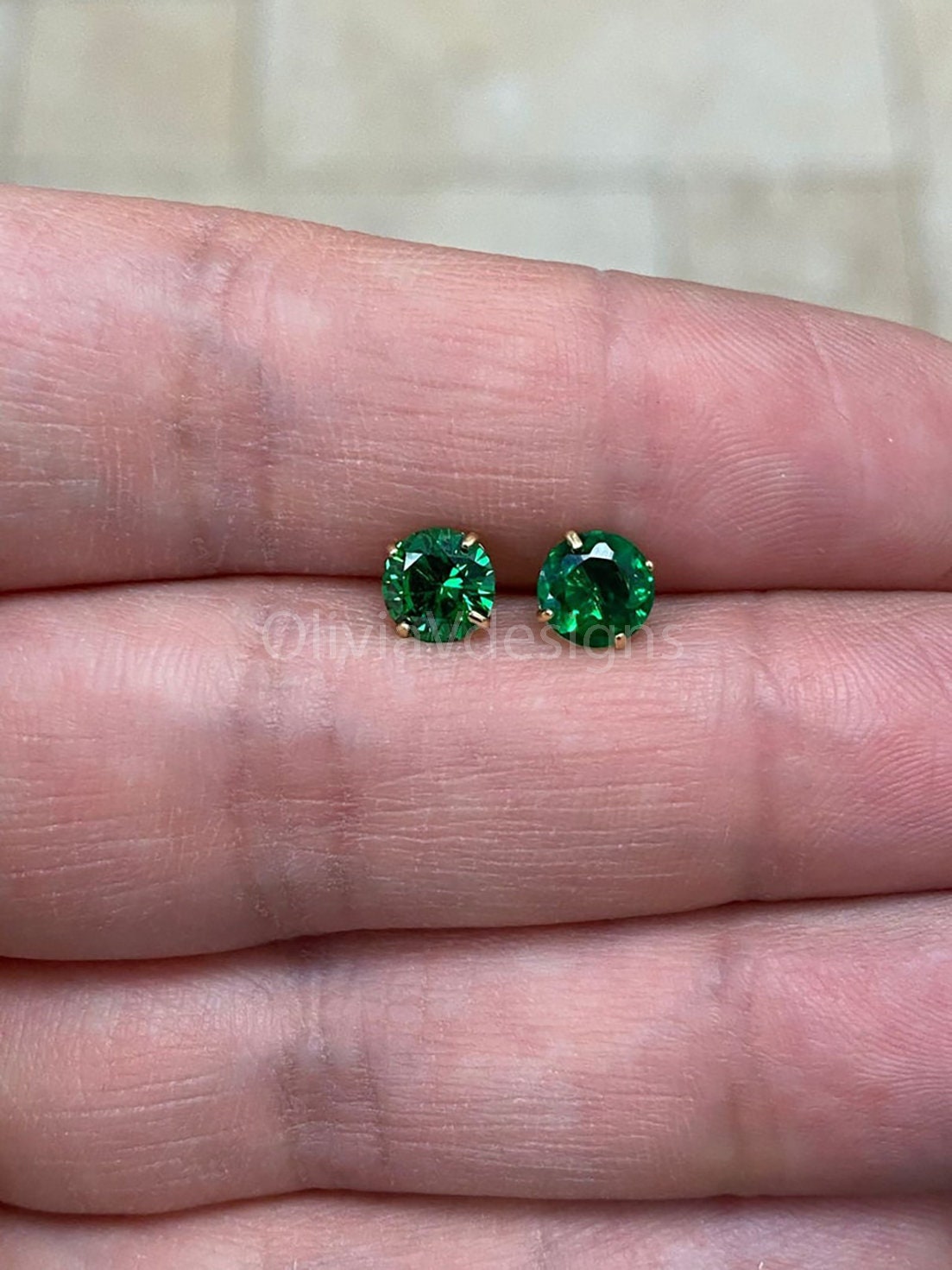 Round 14k Gold Birthstone Stud Emerald  Earrings 6mm, CZ Earrings,Bridesmaid Gift, Dainty Cubic Zirconia Jewelry