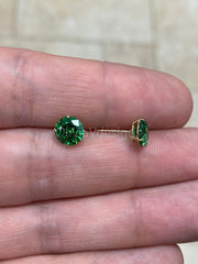 Round 14k Gold Birthstone Stud Emerald  Earrings 7mm, CZ Earrings,Bridesmaid Gift, Dainty Cubic Zirconia Jewelry