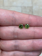 Round 14k Gold Birthstone Stud Peridot Earrings 6mm, CZ Earrings,Bridesmaid Gift, Dainty Cubic Zirconia Jewelry