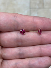 Round 14k Gold Birthstone Stud Ruby Earrings 6mm, CZ Earrings,Bridesmaid Gift, Dainty Cubic Zirconia Jewelry