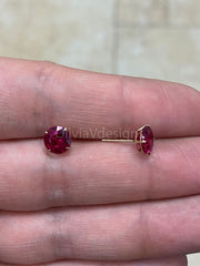 Round 14k Gold Birthstone Stud Ruby Earrings 7mm, CZ Earrings,Bridesmaid Gift, Dainty Cubic Zirconia Jewelry