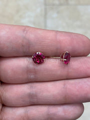 Round 14k Gold Birthstone Stud Ruby Earrings 8mm, CZ Earrings,Bridesmaid Gift, Dainty Cubic Zirconia Jewelry