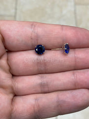 Round 14k Gold Birthstone Stud Sapphire  Earrings 7mm, CZ Earrings,Bridesmaid Gift, Dainty Cubic Zirconia Jewelry