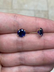 Round 14k Gold Birthstone Stud Sapphire  Earrings 8mm, CZ Earrings,Bridesmaid Gift, Dainty Cubic Zirconia Jewelry