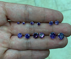 Round 14k Yellow Gold Amethyst Birthstone Stud Earrings , 3mm 4mm 5mm 6mm 7mm 8mm CZ Earrings,Bridesmaid Gift, Dainty Cubic Zirconia Jewelry