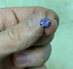 Round 14k Yellow Gold Amethyst Birthstone Stud Earrings , 3mm 4mm 5mm 6mm 7mm 8mm CZ Earrings,Bridesmaid Gift, Dainty Cubic Zirconia Jewelry