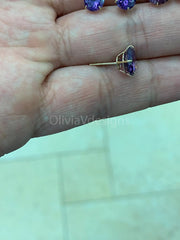 Round 14k Yellow Gold Amethyst Birthstone Stud Earrings , 3mm 4mm 5mm 6mm 7mm 8mm CZ Earrings,Bridesmaid Gift, Dainty Cubic Zirconia Jewelry
