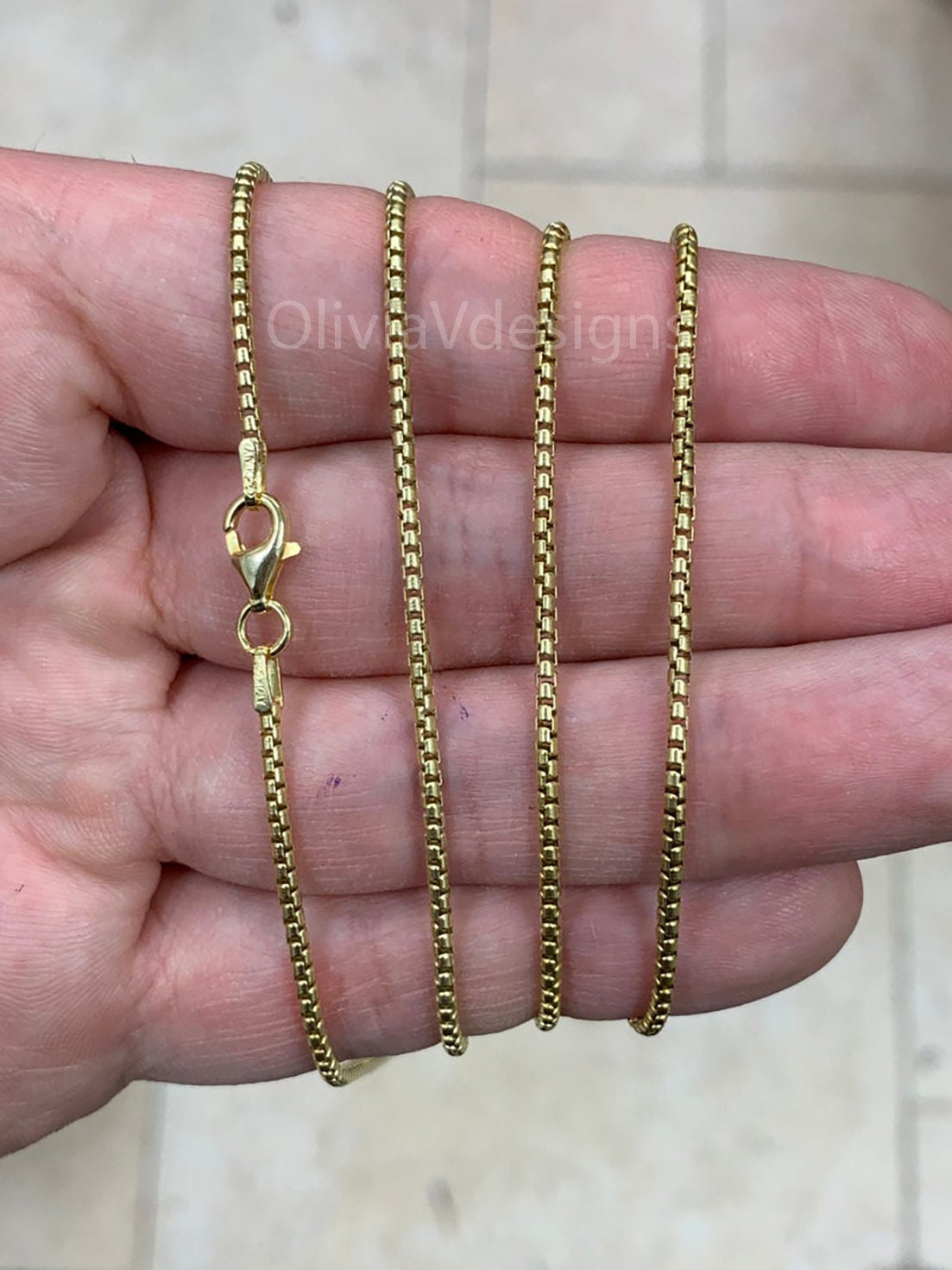 Round Box Chain, 1.5mm Round Box Chain, Sterling Silver Chain, 14k Yellow Gold, 925 Sterling Silver, Mens or Womens Chain, Made in Italy