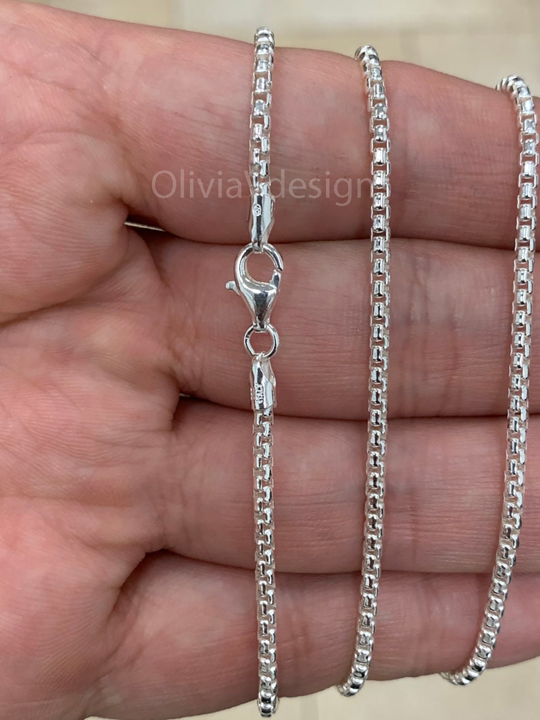 Round Box Chain, 2.2mm Round Box Chain, Sterling Silver Chain, 925 Sterling Silver, Mens or Womens Chain, Unisex, Made in Italy