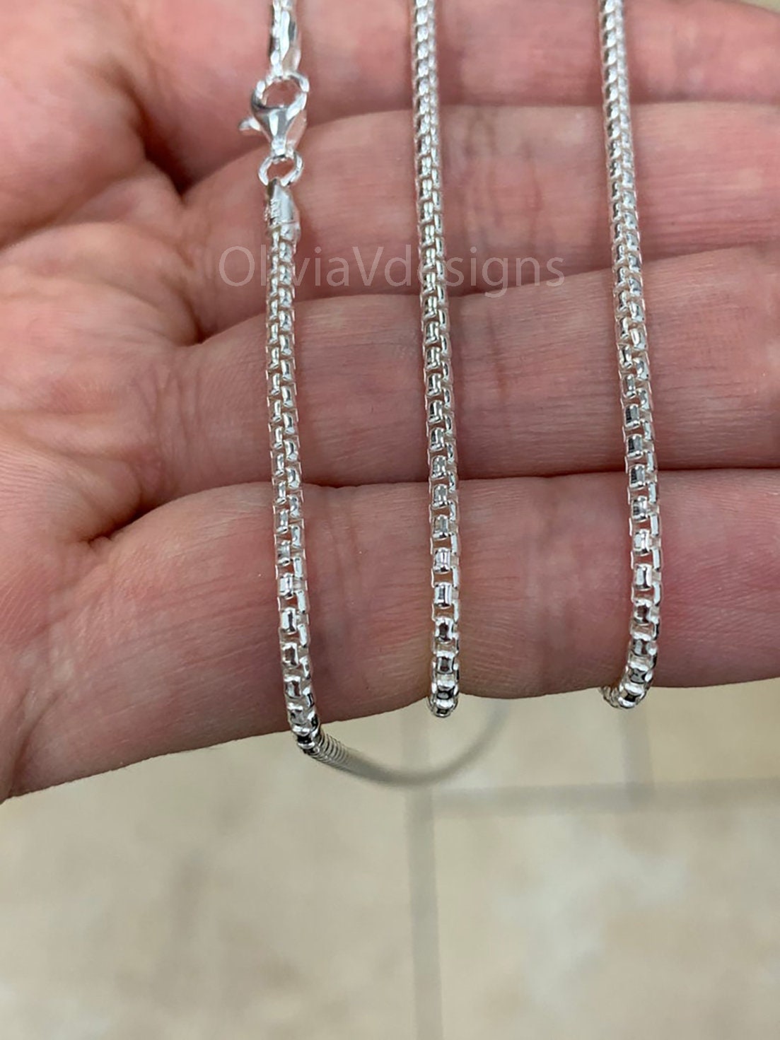 Round Box Chain, 2.2mm Round Box Chain, Sterling Silver Chain, 925 Sterling Silver, Mens or Womens Chain, Unisex, Made in Italy