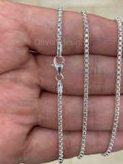 Round Box Chain, 2.2mm Round Box Chain, Sterling Silver Chain, 925 Sterling Silver, Mens or Womens Chain, Unisex, Made in Italy
