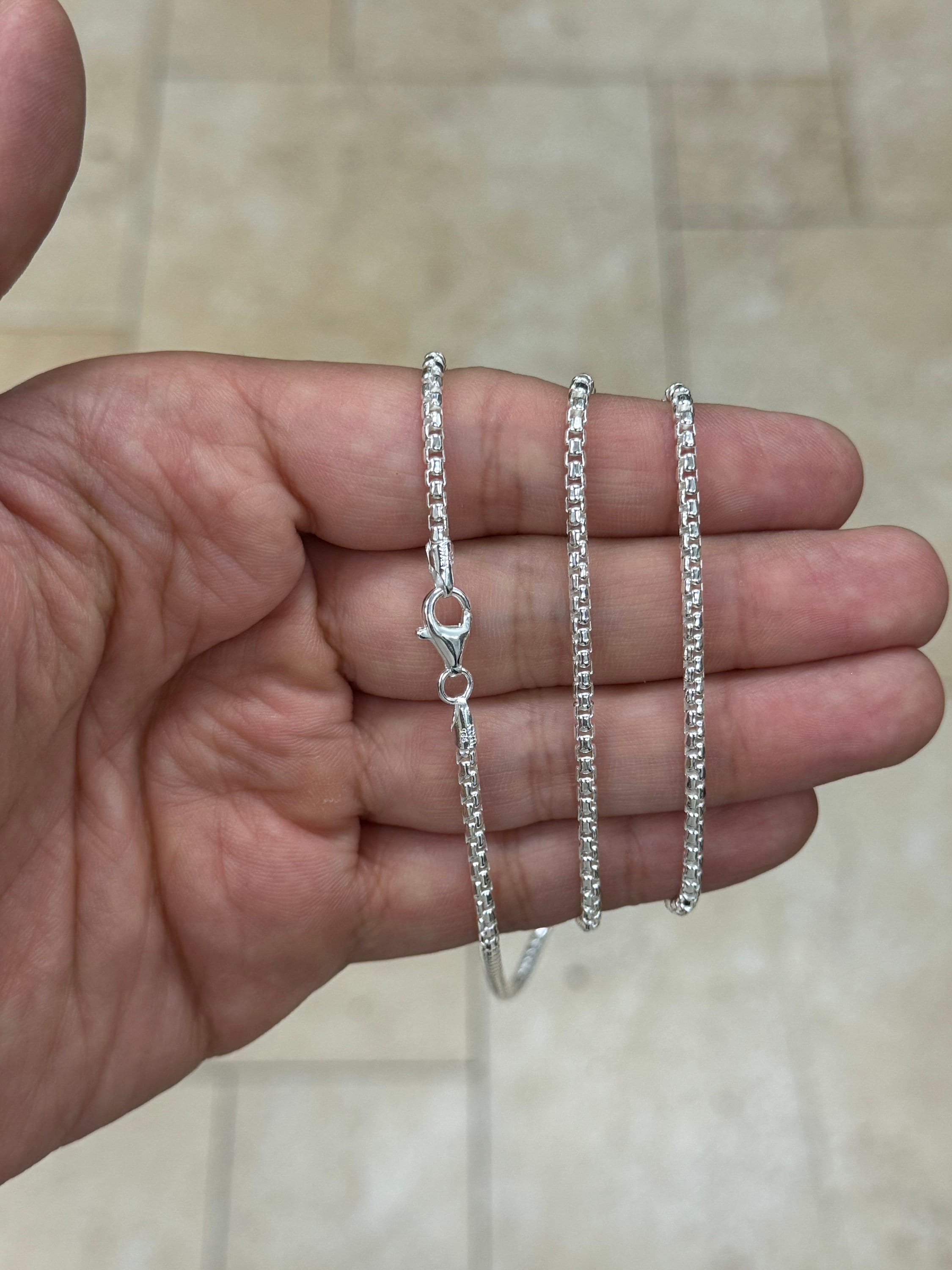 Round Box Chain, 2.6mm Round Box Chain, Sterling Silver Chain, 925 Sterling Silver, Mens or Womens Chain, Unisex, Made in Italy