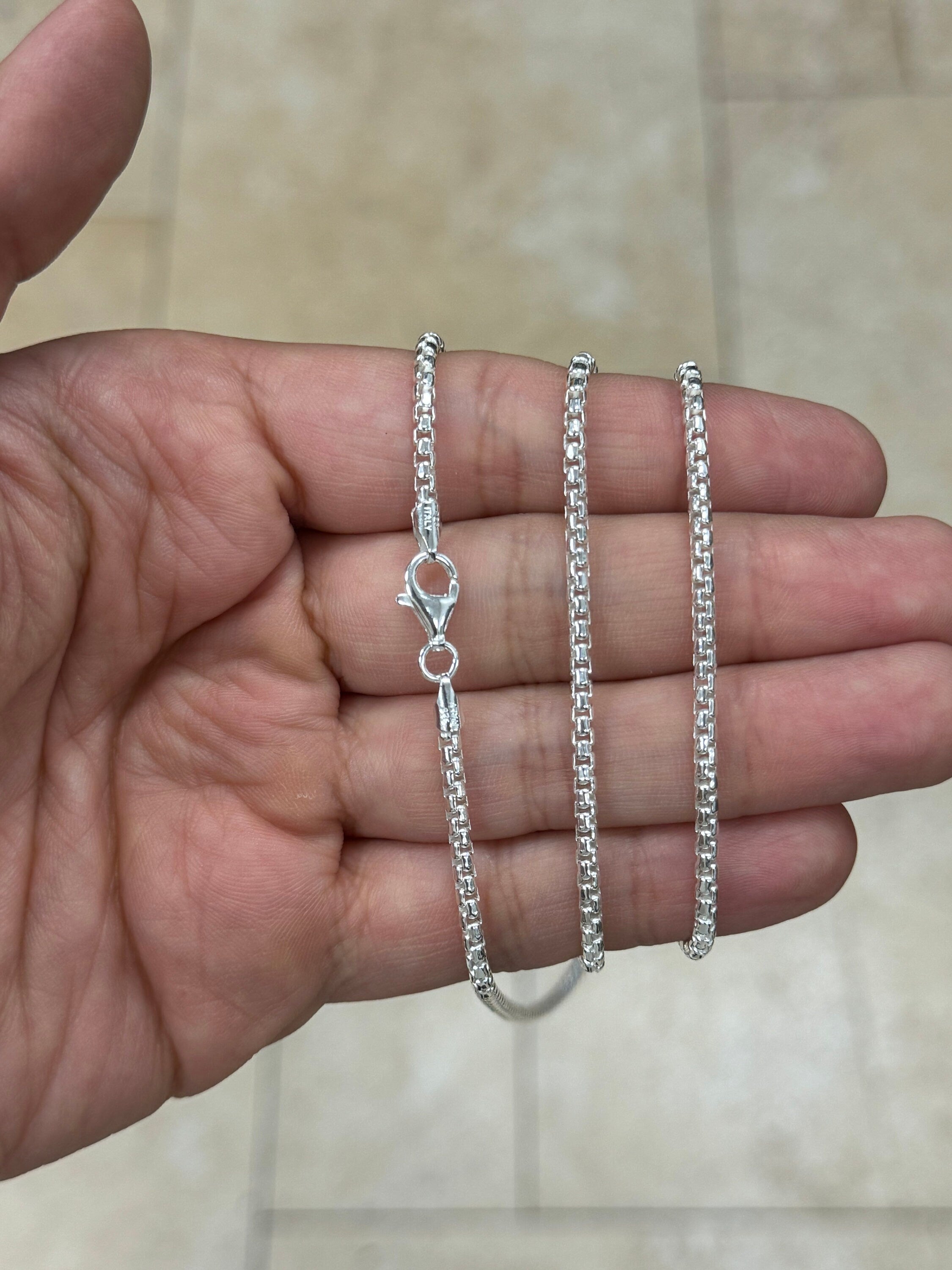 Round Box Chain, 2.6mm Round Box Chain, Sterling Silver Chain, 925 Sterling Silver, Mens or Womens Chain, Unisex, Made in Italy