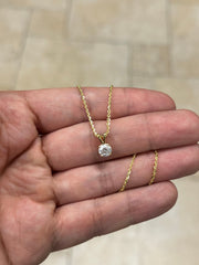0.80 Carat Round Cut Real (Natural) Round Diamond Solitaire Pendant Necklace In 14K Yellow Gold, G-H