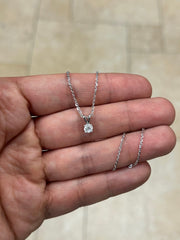 0.30 Carat Round Cut Real (Natural) Round Diamond Solitaire Pendant Necklace In 14K White Gold, G-H