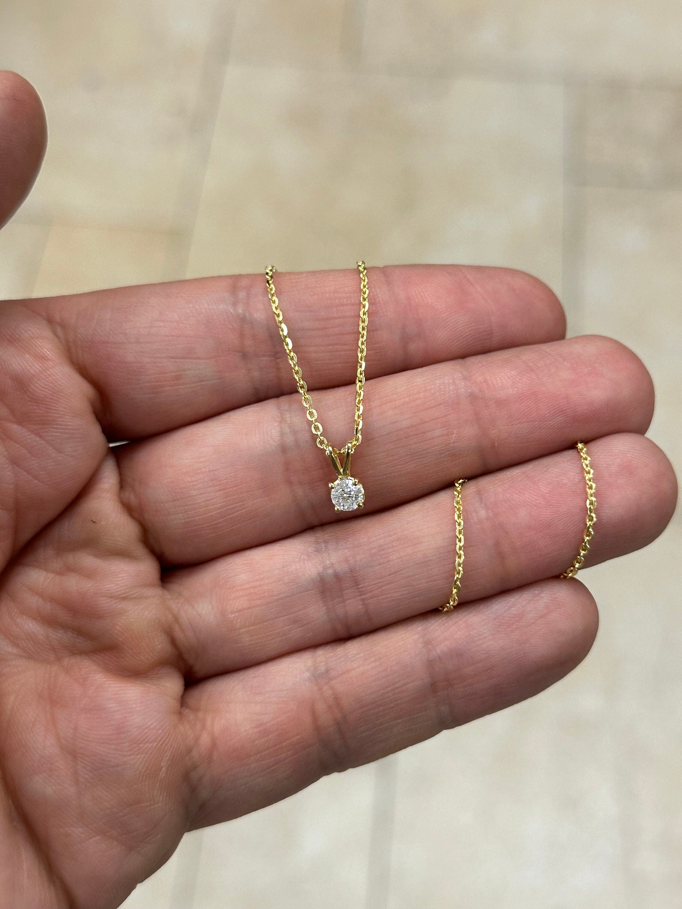 0.30 Carat Round Cut Real (Natural) Round Diamond Solitaire Pendant Necklace In 14K Yellow Gold, G-H