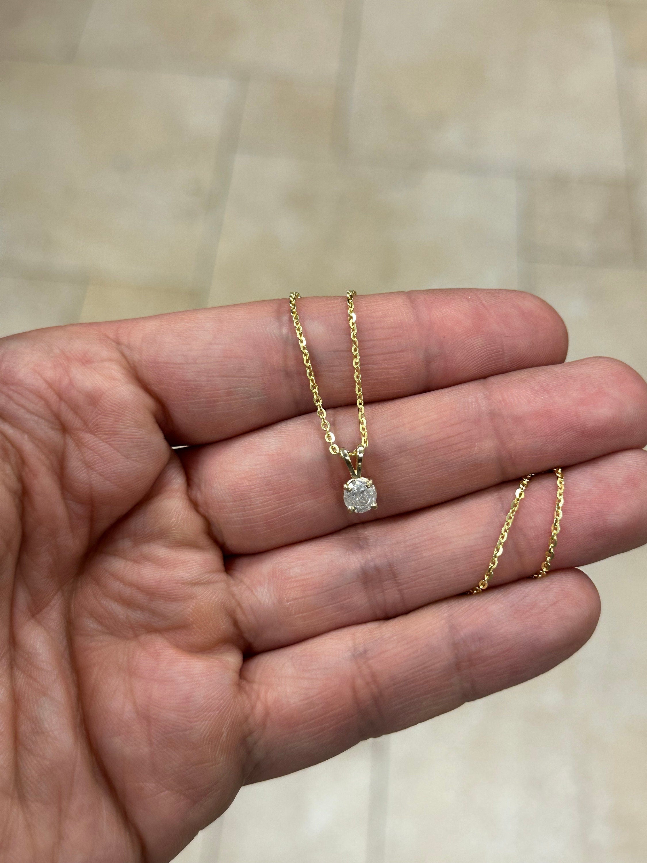 0.50 Carat Round Cut Real (Natural) Round Diamond Solitaire Pendant Necklace In 14K Yellow Gold, G-H