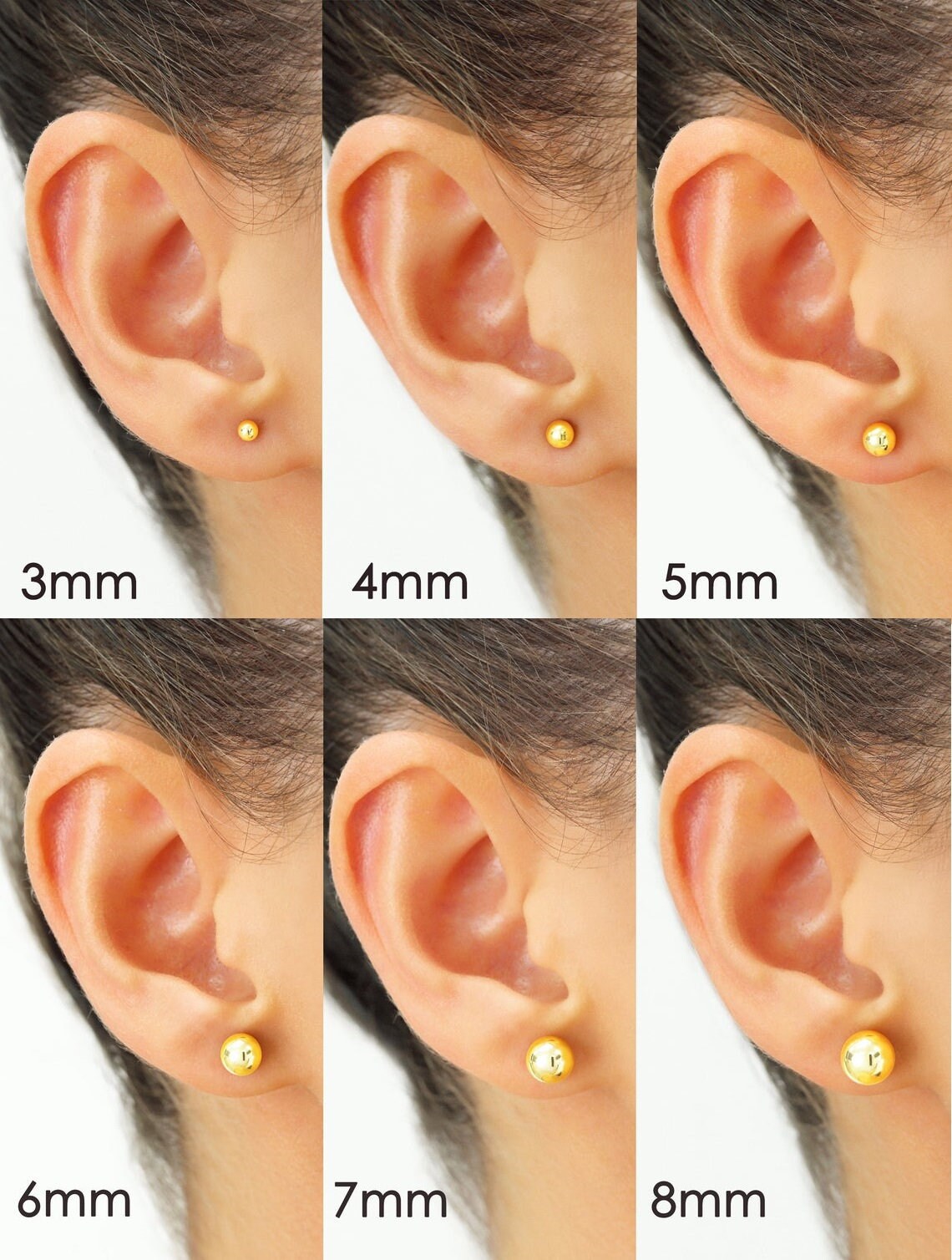 SOLID 14K Gold Ball Earrings 3MM Ball Earring Studs, Gold Push Back Studs Woman, Kids Genuine Gold Ball, Gift