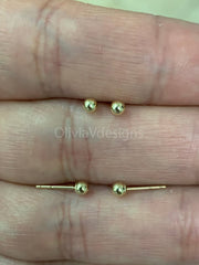 SOLID 14K Gold Ball Earrings 3MM Ball Earring Studs, Gold Push Back Studs Woman, Kids Genuine Gold Ball, Gift
