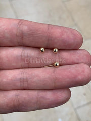 SOLID 14K Gold Ball Earrings 4MM Ball Earring Studs, Gold Push Back Studs Woman, Kids, Genuine Gold Ball, Gift Anniversary, Love