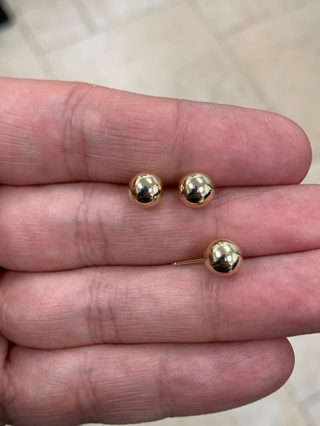 SOLID 14K Gold Ball Earrings 7MM Ball Earring Studs, Gold Push Back Studs Woman, Kids Genuine Gold Ball, Gift, Love, Anniversary