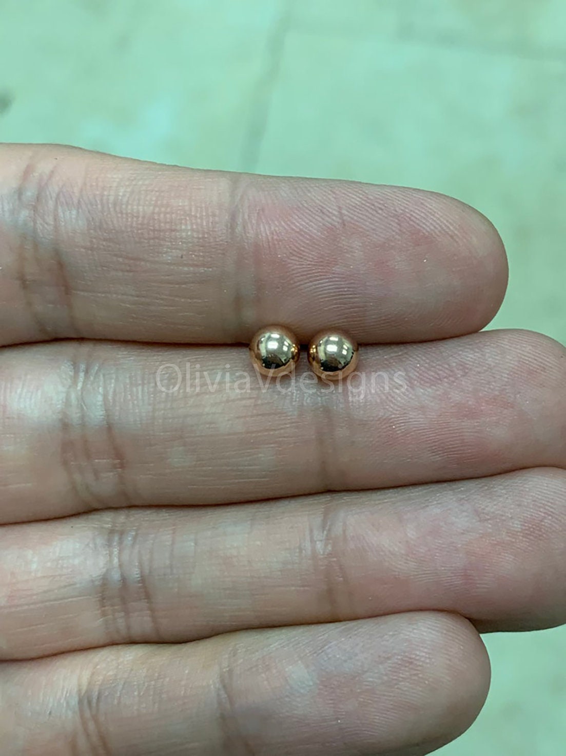 SOLID 14K Rose Gold Ball Earrings, 3MM, 4MM, 5MM, 6MM, 7MM, 8MM ,Ball Earring Studs, Gold Push Back Studs Woman, Kids Genuine Gold Ball