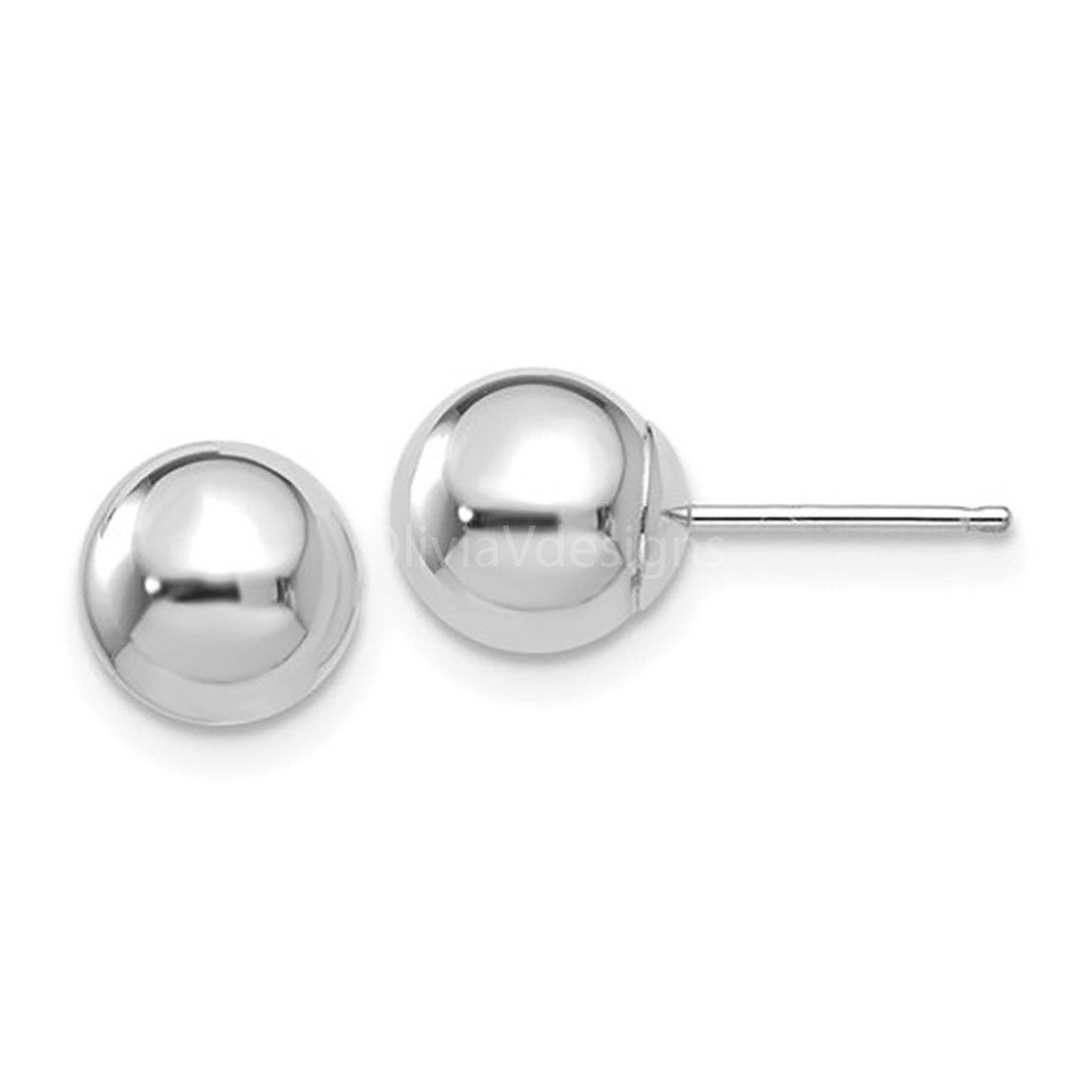 SOLID 14K White Gold Ball Earrings, 3MM, 4MM, 5MM, 6MM, 7MM, 8MM ,Ball Earring Studs, Gold Push Back Studs Woman, Genuine, With 14kt Backs