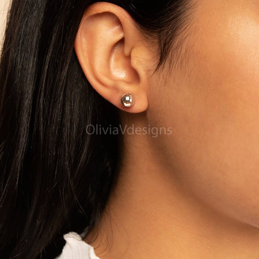 SOLID 14K White Gold Ball Earrings, 3MM, 4MM, 5MM, 6MM, 7MM, 8MM ,Ball Earring Studs, Gold Push Back Studs Woman, Genuine, With 14kt Backs