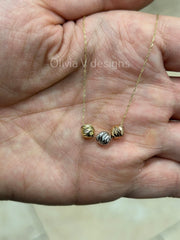 Solid 10K Gold Floating Ball Tri Color Necklace, Dainty Necklace, Everyday Necklace, Minimalist