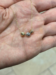 Solid 10K Gold Floating Ball Tri Color Necklace, Dainty Necklace, Everyday Necklace, Minimalist