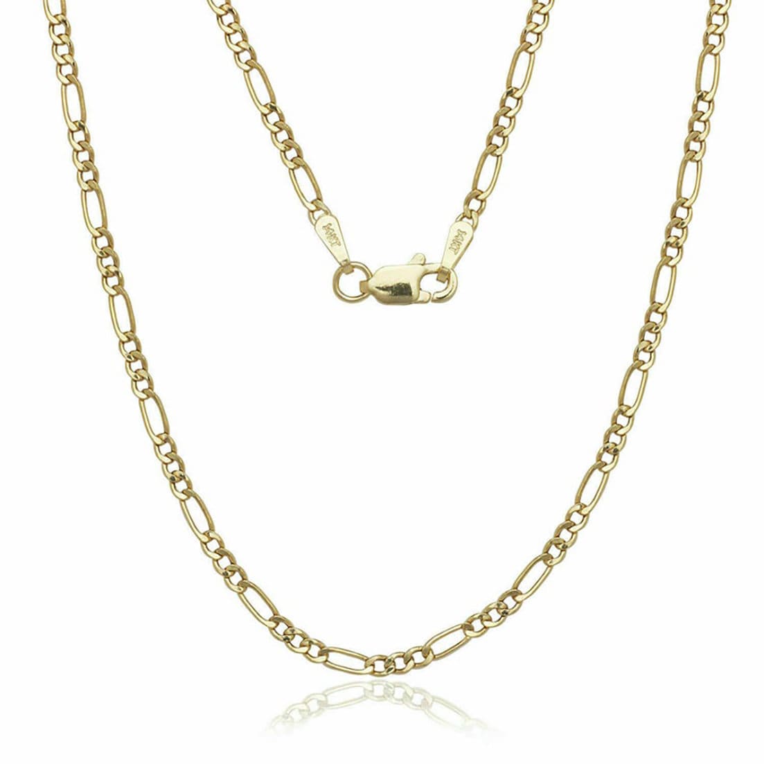 Solid 14K Yellow Gold Figaro Chain Necklace, 16" To 30" Inch, 2mm Thick, Real Gold Chain, Figaro Link Chain, Figaro Curb Chain