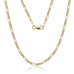 Solid 14K Yellow Gold Figaro Chain Necklace, 16" To 30" Inch, 2mm Thick, Real Gold Chain, Figaro Link Chain, Figaro Curb Chain