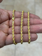 Solid 14k Yellow Gold Over 925 Sterling Silver Italian Rope Chain, 3.50mm, Diamond Cut, Necklace, Made in Italy, Gift For Him, Gift For Her