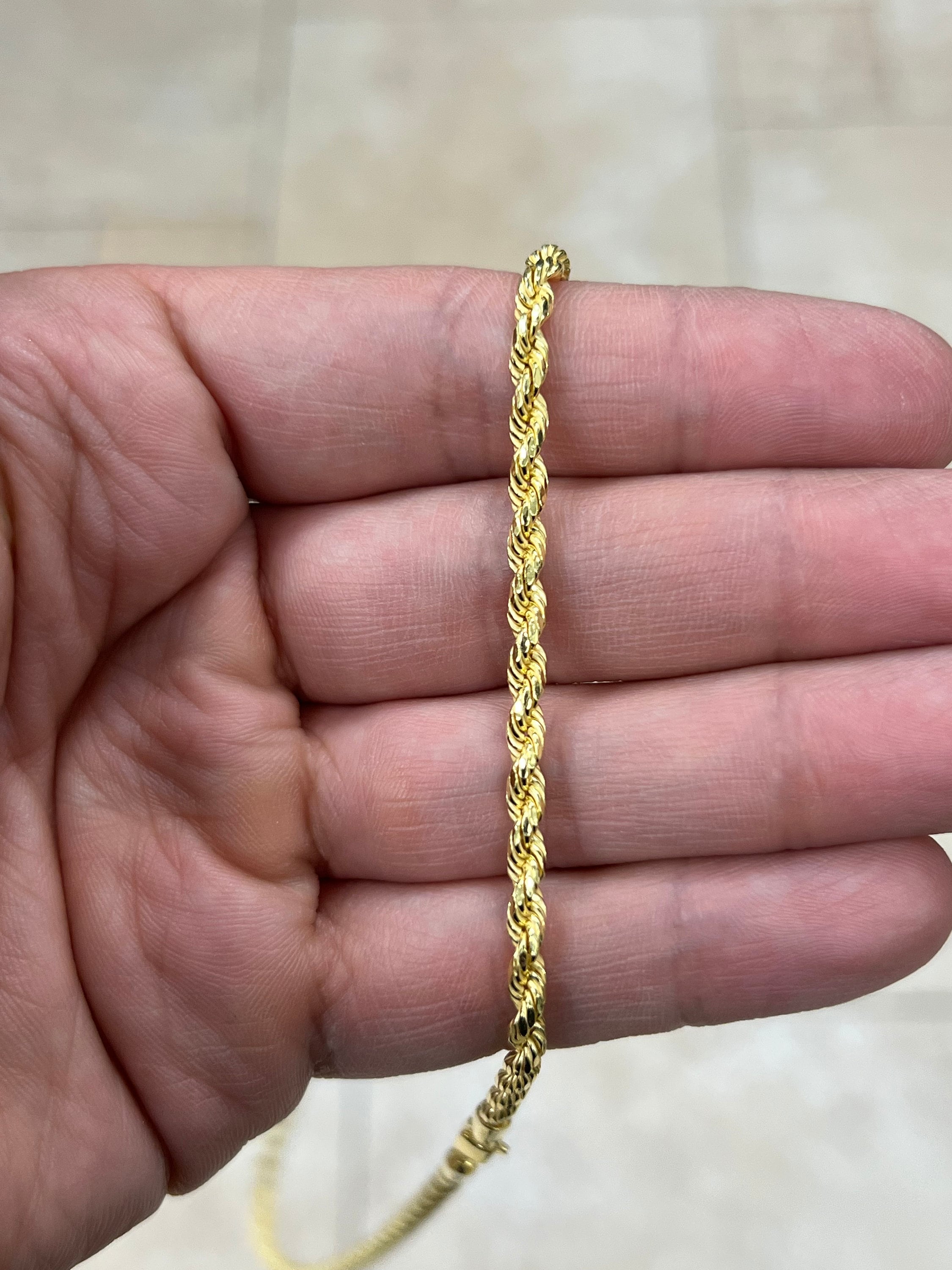 Solid 14k Yellow Gold Over 925 Sterling Silver Italian Rope Chain, 3.50mm, Diamond Cut, Necklace, Made in Italy, Gift For Him, Gift For Her