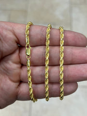 Solid 14k Yellow Gold Over 925 Sterling Silver Italian Rope Chain, 3.50mm, Diamond Cut, Necklace, Made in Italy, Gift For Him, Gift For Her