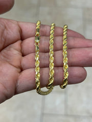 Solid 14k Yellow Gold Over 925 Sterling Silver Italian Rope Chain, 4.00mm, Diamond Cut, Necklace, Made in Italy, Gift For Him, Gift For Her