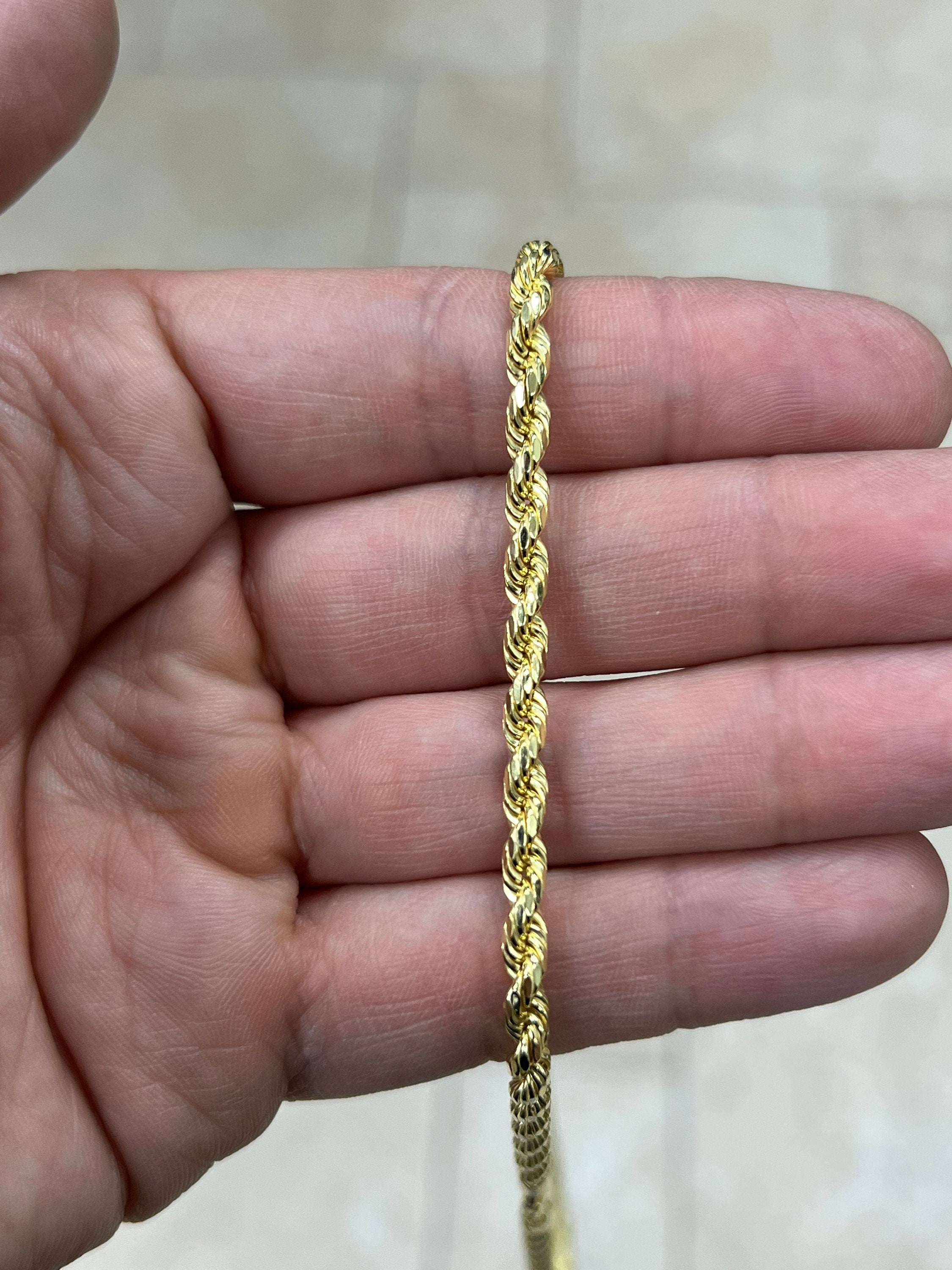 Solid 14k Yellow Gold Over 925 Sterling Silver Italian Rope Chain, 4.00mm, Diamond Cut, Necklace, Made in Italy, Gift For Him, Gift For Her