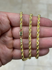 Solid 14k Yellow Gold Over 925 Sterling Silver Italian Rope Chain, 4.00mm, Diamond Cut, Necklace, Made in Italy, Gift For Him, Gift For Her