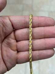 Solid 14k Yellow Gold Over 925 Sterling Silver Italian Rope Chain, 4.00mm, Diamond Cut, Necklace, Made in Italy, Gift For Him, Gift For Her