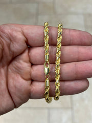 Solid 14k Yellow Gold Over 925 Sterling Silver Italian Rope Chain, 5mm, Diamond Cut, Necklace, Made in Italy, Gift For Him, Gift For Her