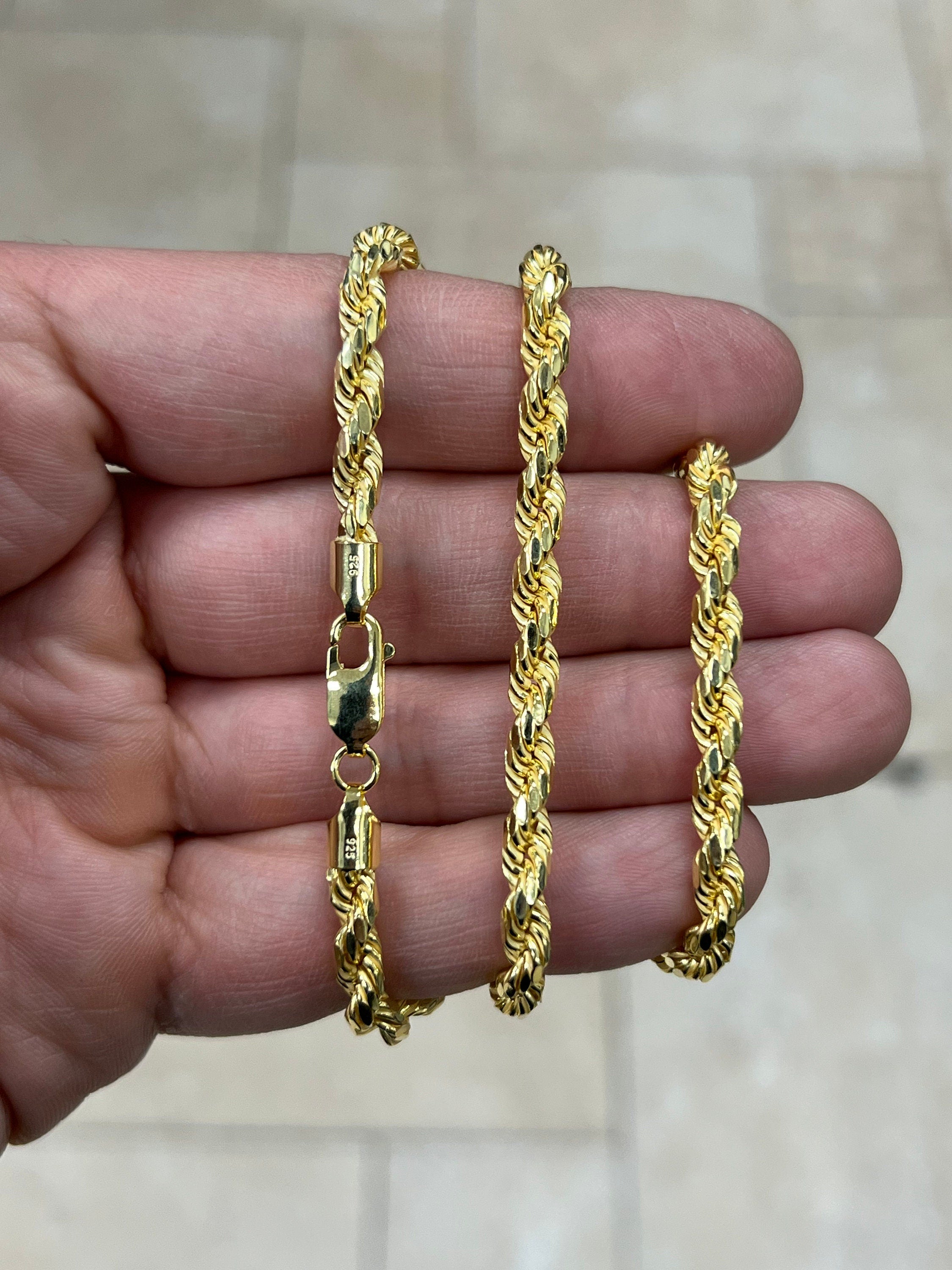 Solid 14k Yellow Gold Over 925 Sterling Silver Italian Rope Chain, 5mm, Diamond Cut, Necklace, Made in Italy, Gift For Him, Gift For Her