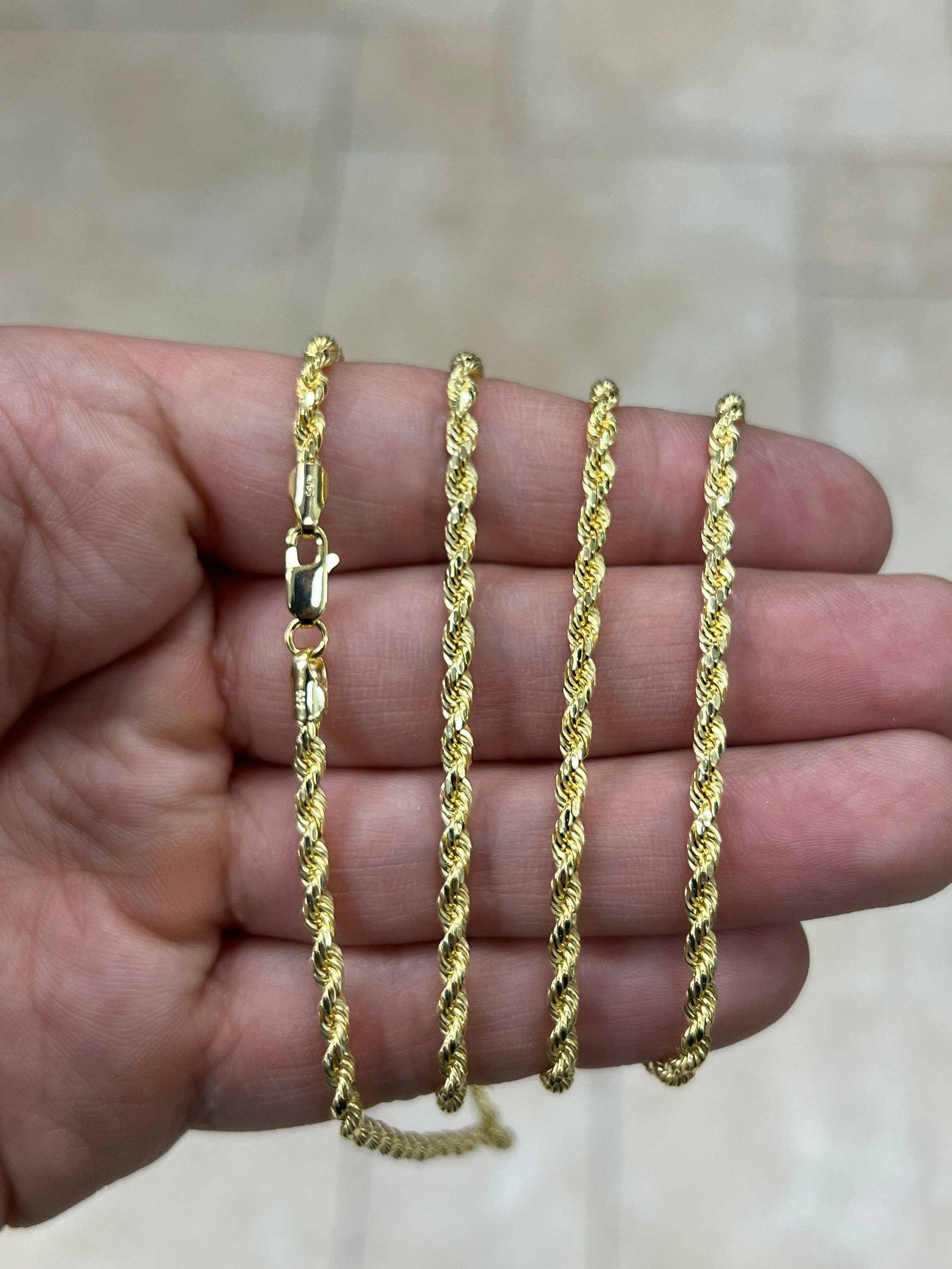 Solid 14k Yellow Gold Over 925 Sterling Silver Rope Chain Necklace 3.00mm, Lobster Clasp, New, Ready To Wear, Gift, Men, Woman, Gift