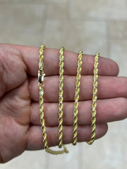 Solid 14k Yellow Gold Over 925 Sterling Silver Rope Chain Necklace 3.00mm, Lobster Clasp, New, Ready To Wear, Gift, Men, Woman, Gift