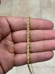 Solid 14k Yellow Gold Over 925 Sterling Silver Rope Chain Necklace 3.00mm, Lobster Clasp, New, Ready To Wear, Gift, Men, Woman, Gift