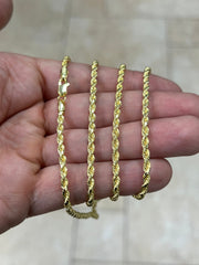 Solid 14k Yellow Gold Over 925 Sterling Silver Rope Chain Necklace 3.00mm, Lobster Clasp, New, Ready To Wear, Gift, Men, Woman, Gift