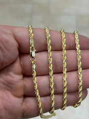 Solid 14k Yellow Gold Over 925 Sterling Silver Rope Chain Necklace 3.00mm, Lobster Clasp, New, Ready To Wear, Gift, Men, Woman, Gift