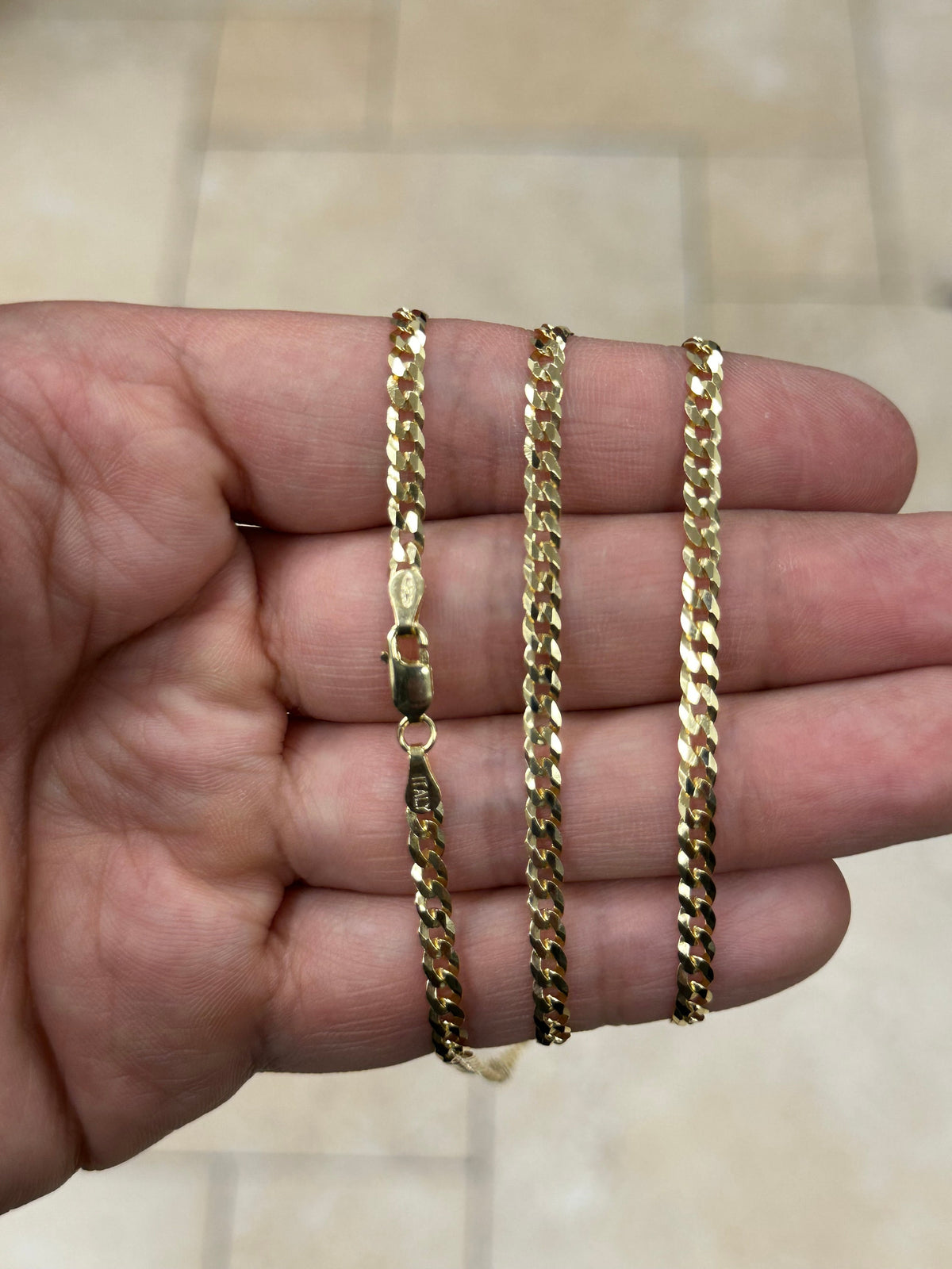 Solid 925 14k Gold Over 925 Sterling Silver Flat Cuban 3.7mm Necklace, Solid Flat Miami Cuban Curb Link Chain, 3.7mm Necklace Chain, Gift