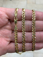 Solid 925 14k Gold Over 925 Sterling Silver Flat Cuban 4mm Necklace, Solid Flat Miami Cuban Curb Link Chain, 4mm Necklace Chain, Gift