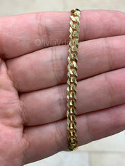 Solid 925 14k Gold Over 925 Sterling Silver Flat Cuban 4mm Necklace, Solid Flat Miami Cuban Curb Link Chain, 4mm Necklace Chain, Gift