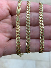 Solid 925 14k Gold Over 925 Sterling Silver Flat Cuban 4mm Necklace, Solid Flat Miami Cuban Curb Link Chain, 4mm Necklace Chain, Gift